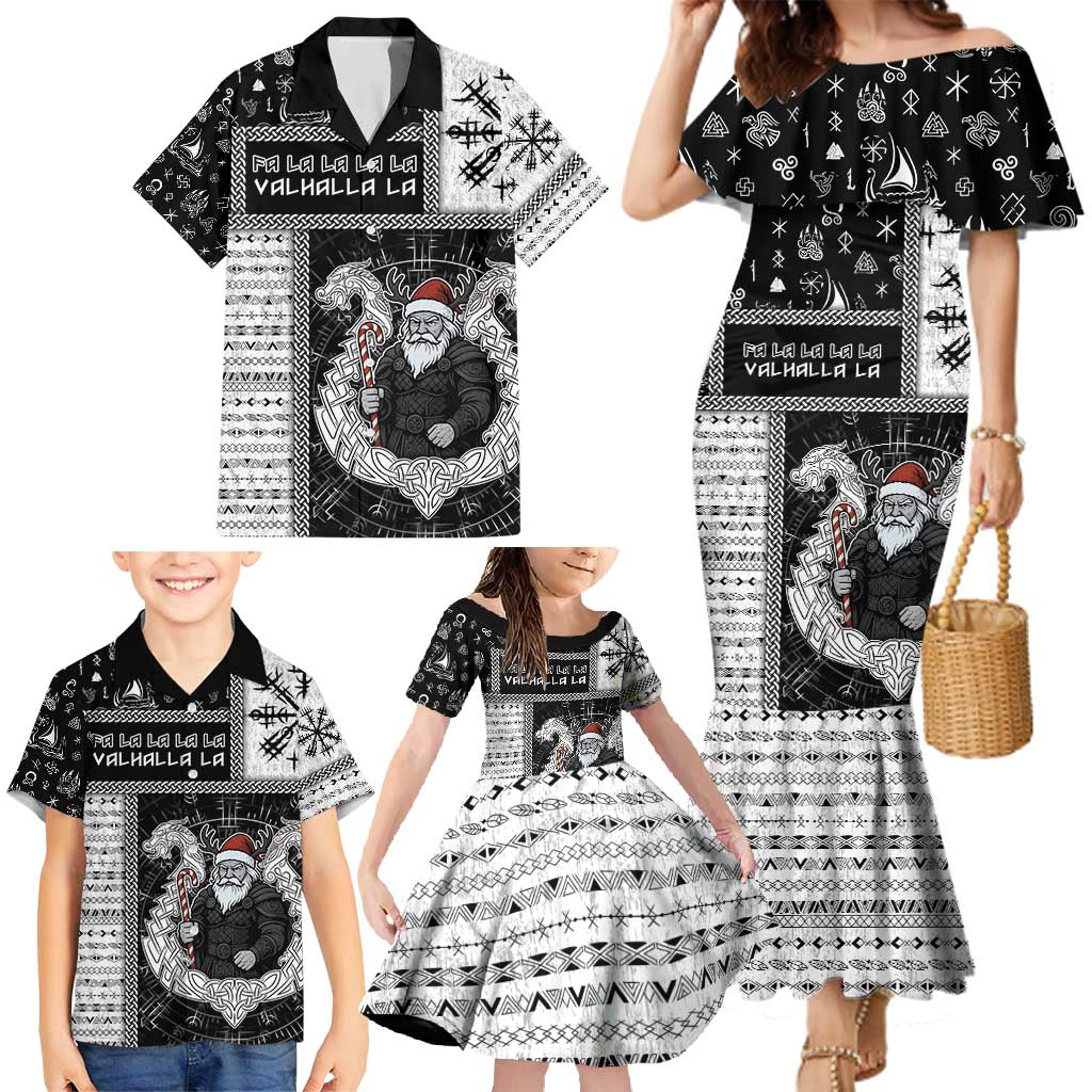 Vikings Christmas Family Matching Mermaid Dress and Hawaiian Shirt Fa La La La Valhalla La - Wonder Print Shop