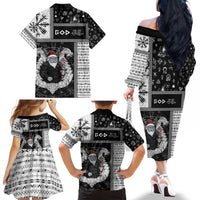 Vikings Christmas Family Matching Off The Shoulder Long Sleeve Dress and Hawaiian Shirt Fa La La La Valhalla La - Wonder Print Shop