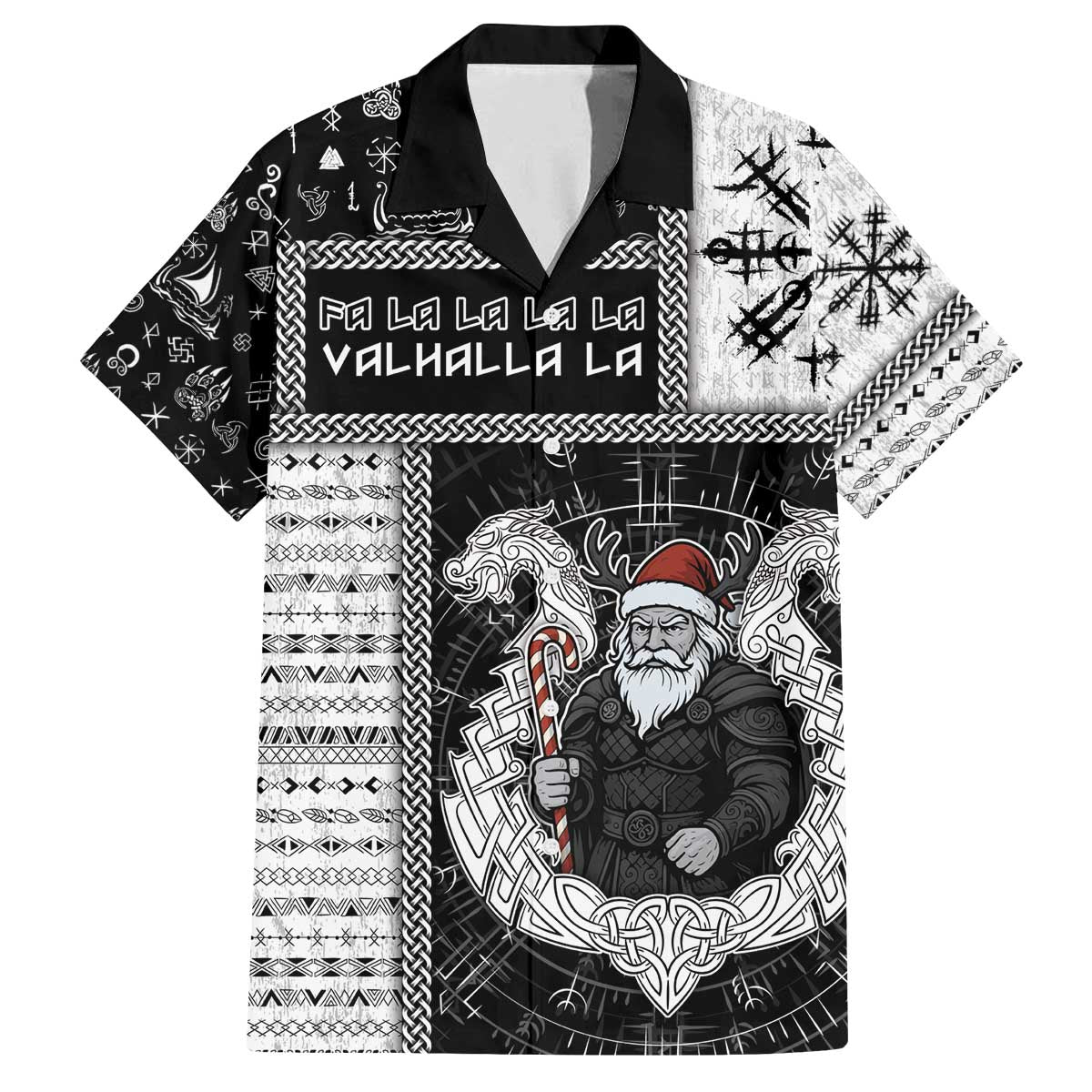 Vikings Christmas Family Matching Off The Shoulder Long Sleeve Dress and Hawaiian Shirt Fa La La La Valhalla La - Wonder Print Shop