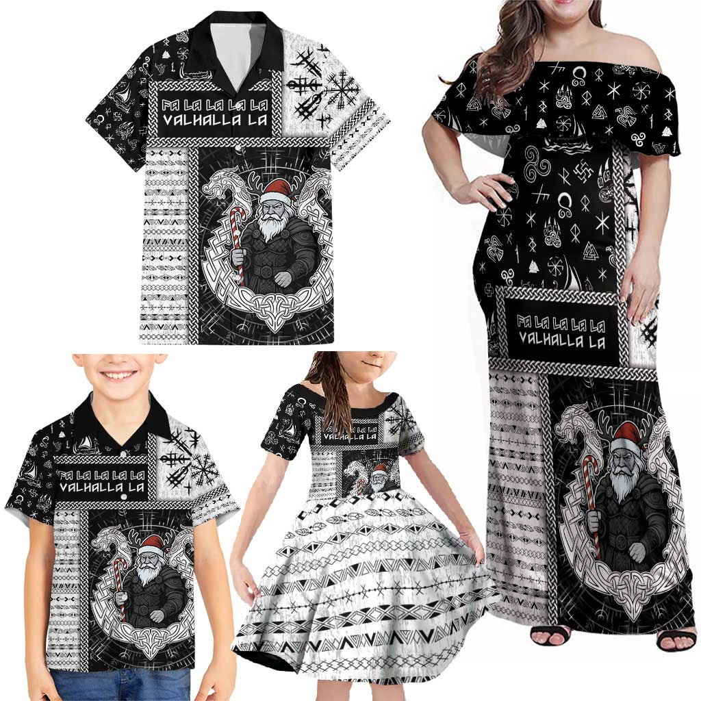 Vikings Christmas Family Matching Off Shoulder Maxi Dress and Hawaiian Shirt Fa La La La Valhalla La - Wonder Print Shop