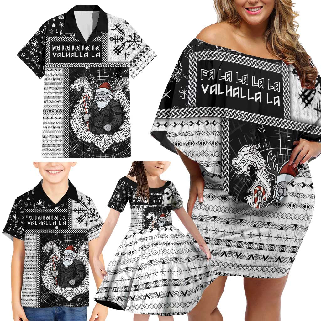 Vikings Christmas Family Matching Off Shoulder Short Dress and Hawaiian Shirt Fa La La La Valhalla La - Wonder Print Shop