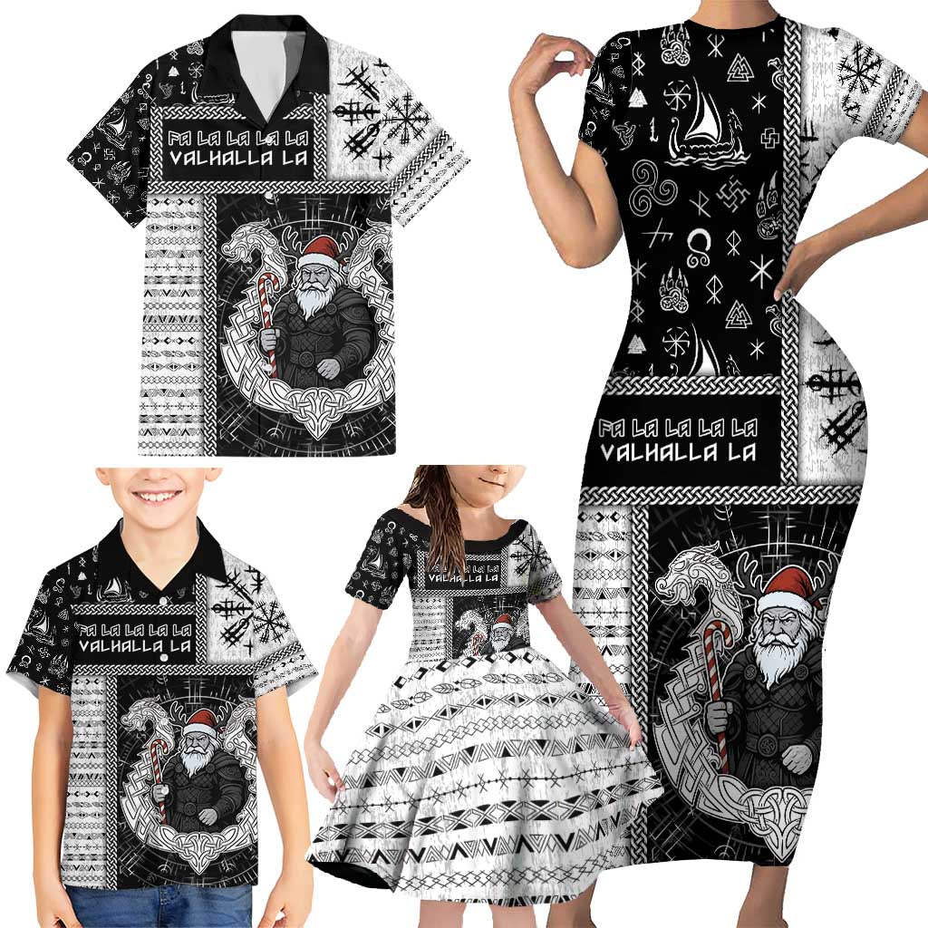 Vikings Christmas Family Matching Short Sleeve Bodycon Dress and Hawaiian Shirt Fa La La La Valhalla La - Wonder Print Shop