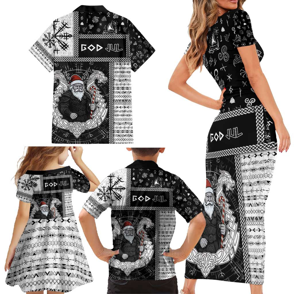 Vikings Christmas Family Matching Short Sleeve Bodycon Dress and Hawaiian Shirt Fa La La La Valhalla La - Wonder Print Shop