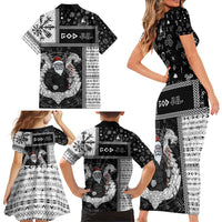 Vikings Christmas Family Matching Short Sleeve Bodycon Dress and Hawaiian Shirt Fa La La La Valhalla La - Wonder Print Shop