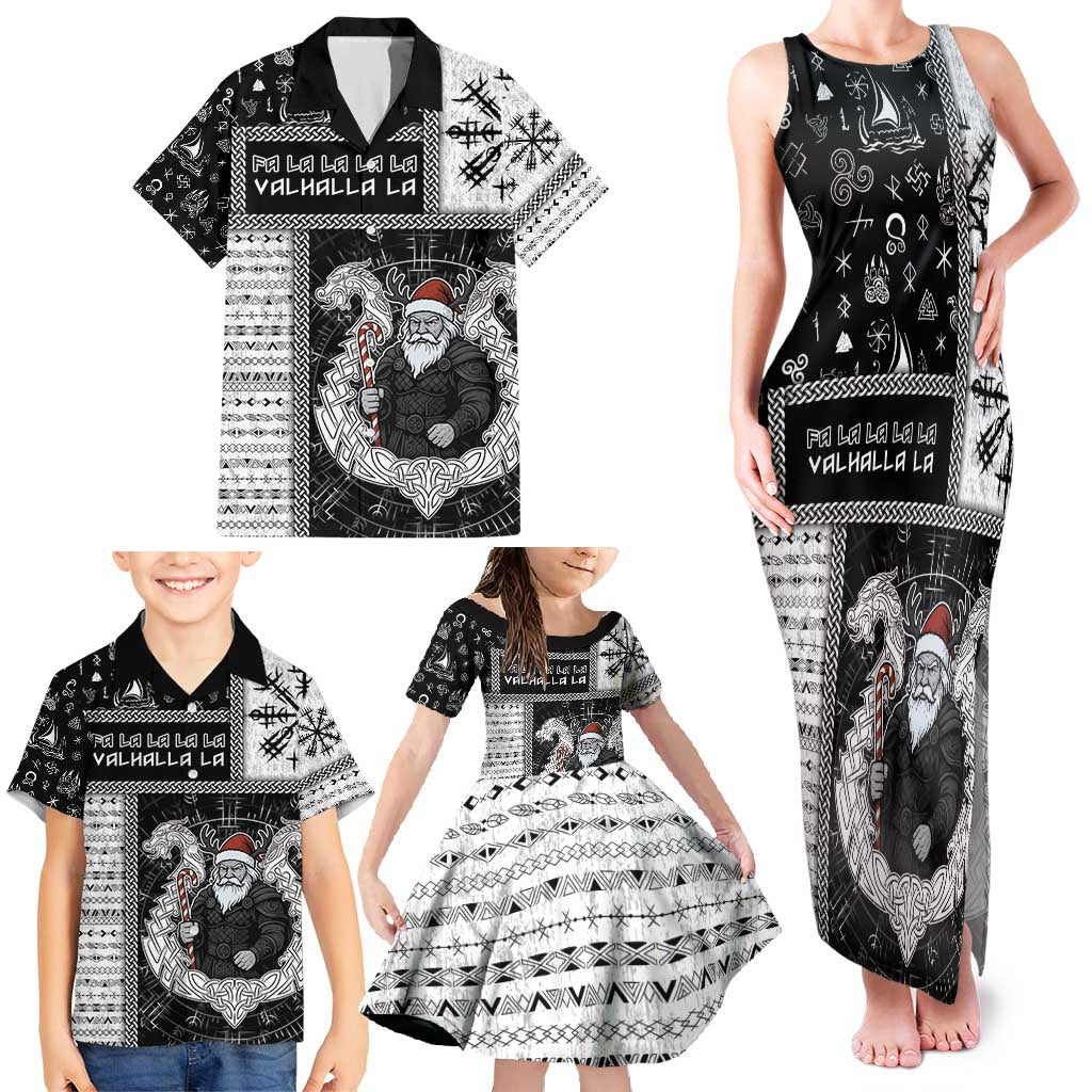 Vikings Christmas Family Matching Tank Maxi Dress and Hawaiian Shirt Fa La La La Valhalla La - Wonder Print Shop