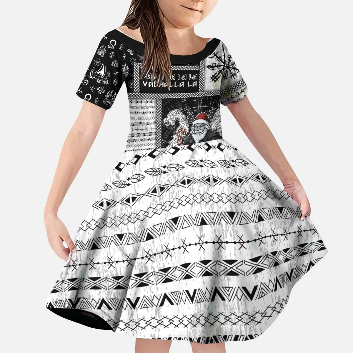 Vikings Christmas Kid Short Sleeve Dress Fa La La La Valhalla La - Wonder Print Shop