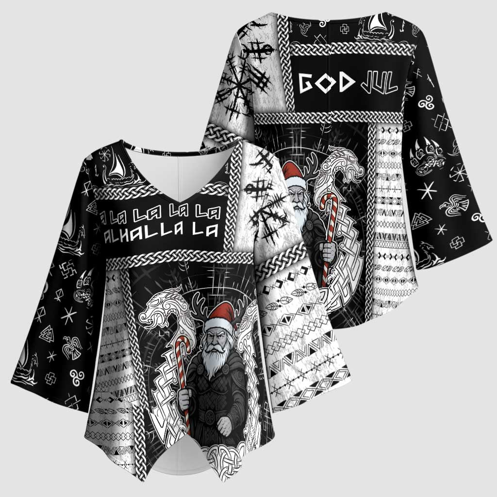 Vikings Christmas Kimono Sleeve Blouse Fa La La La Valhalla La - Wonder Print Shop