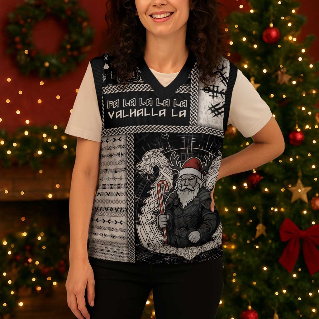 Viking Christmas Knitted V-Neck Vest Fa La La La Valhalla La - Wonder Print Shop