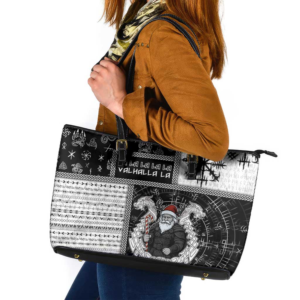 Vikings Christmas Leather Tote Bag Fa La La La Valhalla La - Wonder Print Shop