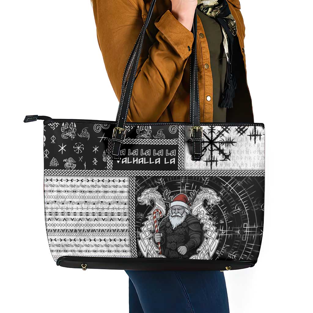 Vikings Christmas Leather Tote Bag Fa La La La Valhalla La - Wonder Print Shop