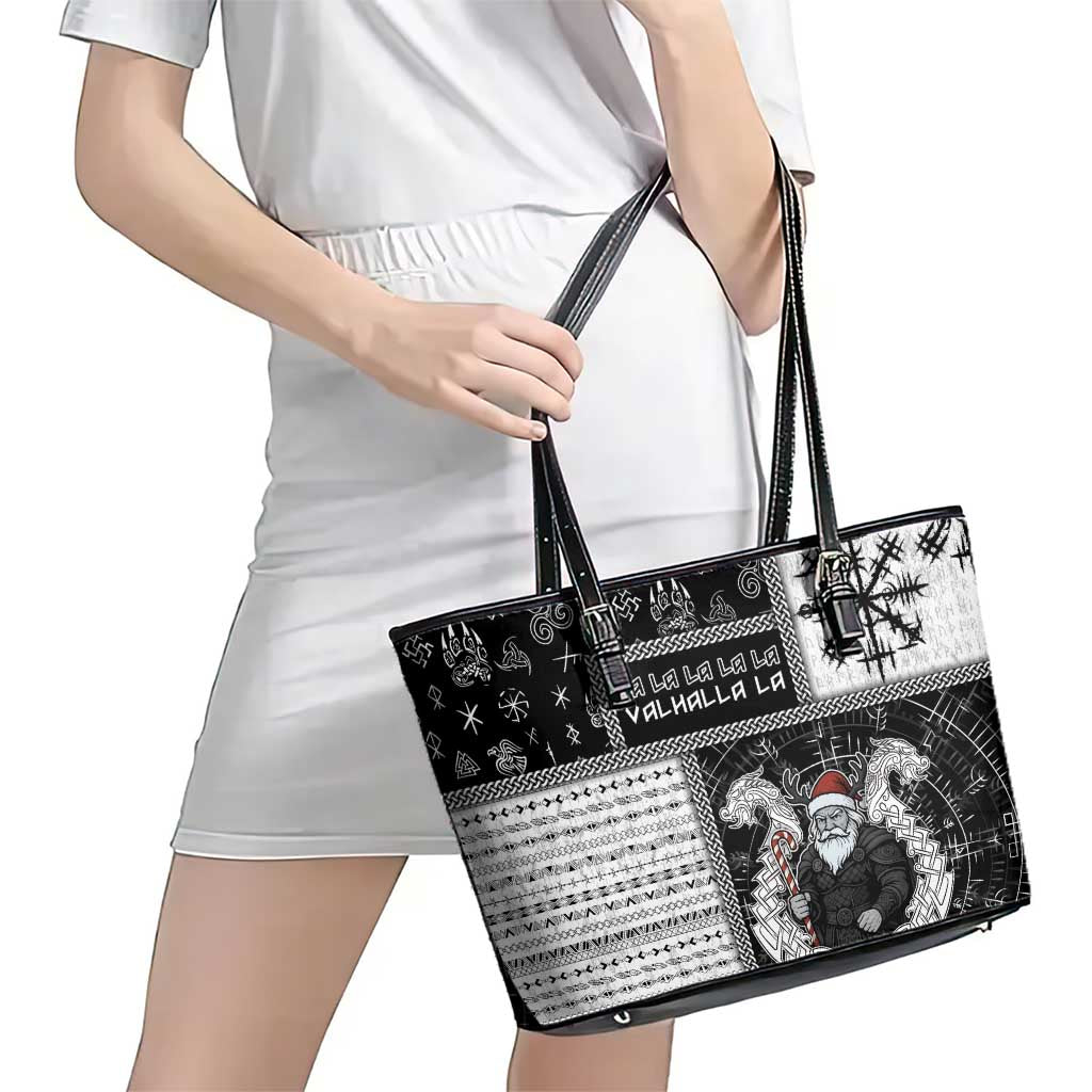 Vikings Christmas Leather Tote Bag Fa La La La Valhalla La - Wonder Print Shop