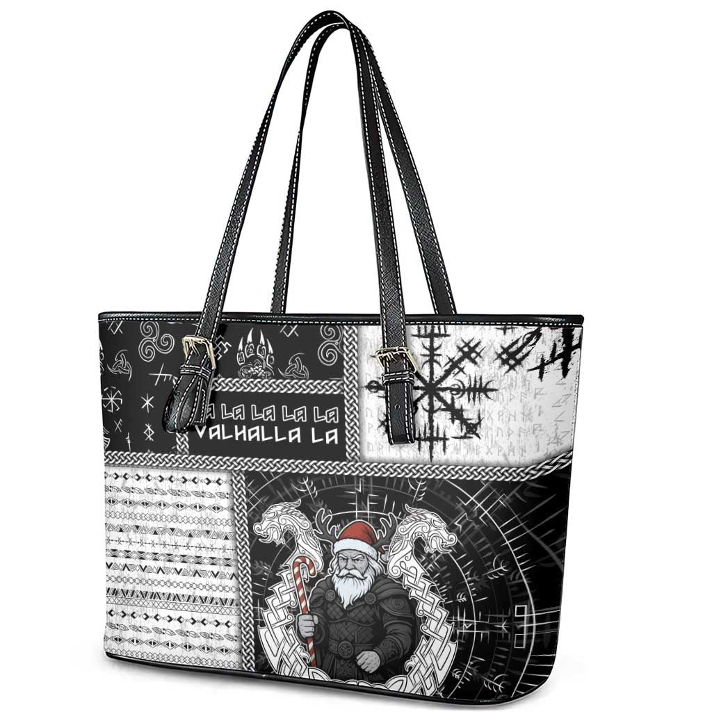 Vikings Christmas Leather Tote Bag Fa La La La Valhalla La - Wonder Print Shop
