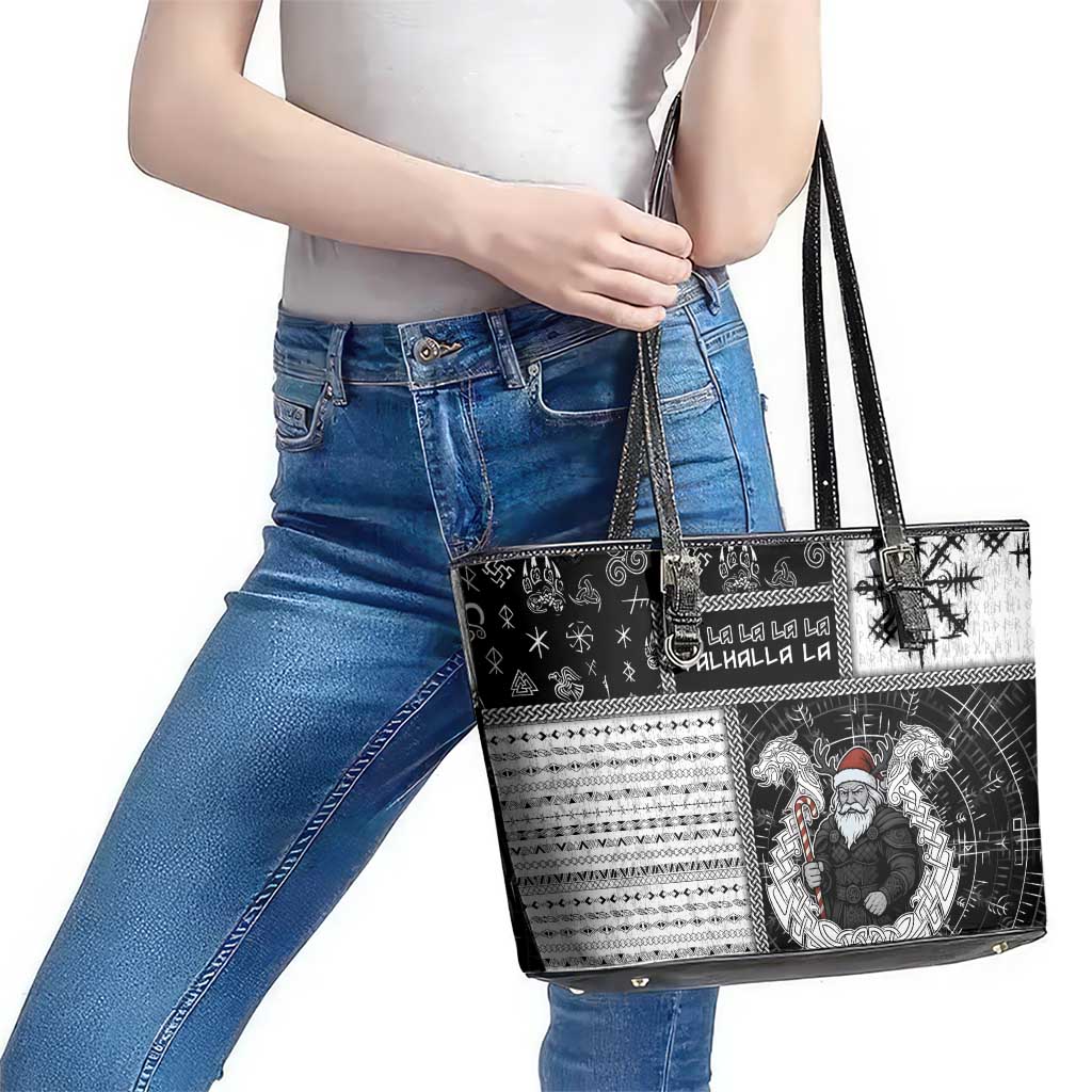 Vikings Christmas Leather Tote Bag Fa La La La Valhalla La - Wonder Print Shop