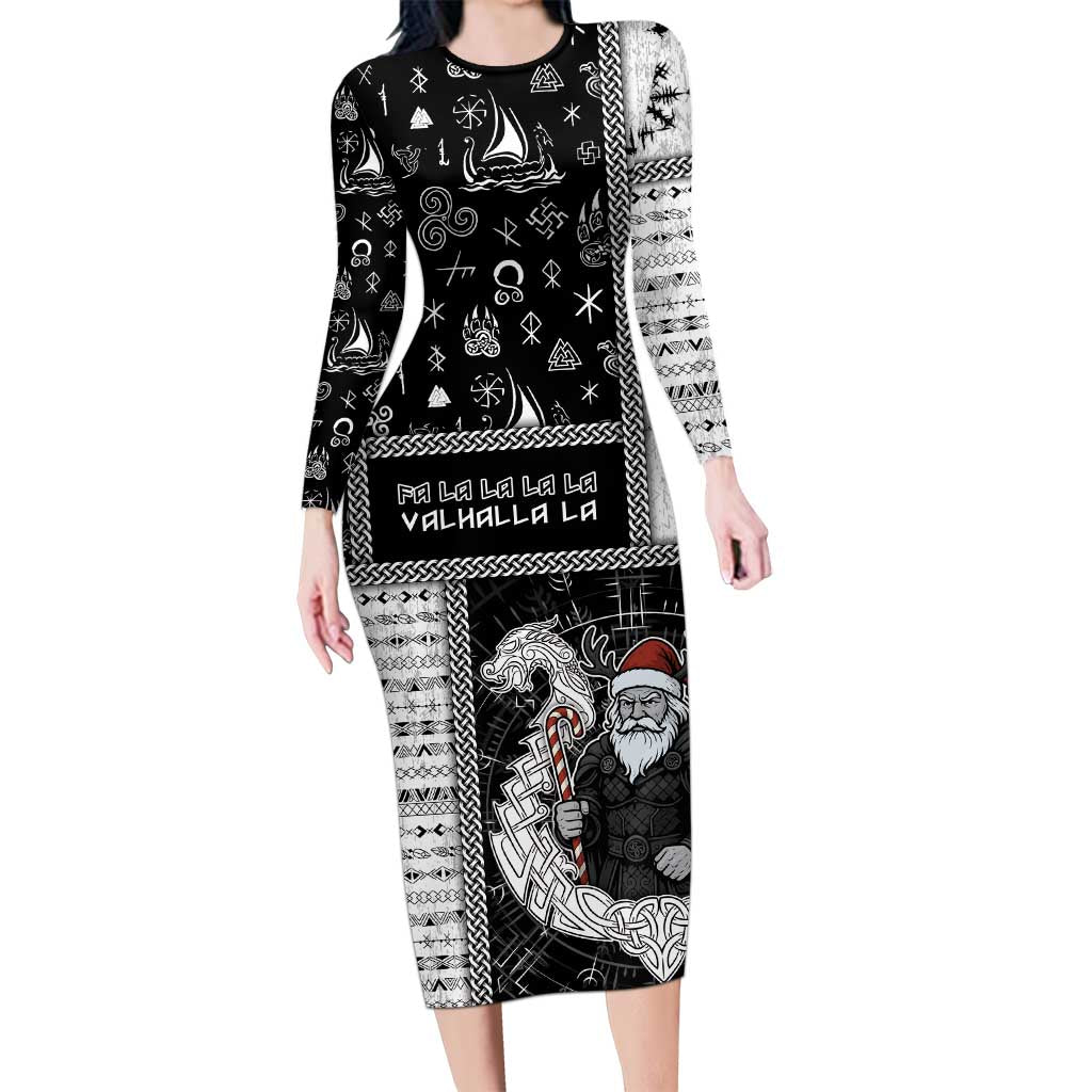 Vikings Christmas Long Sleeve Bodycon Dress Fa La La La Valhalla La - Wonder Print Shop