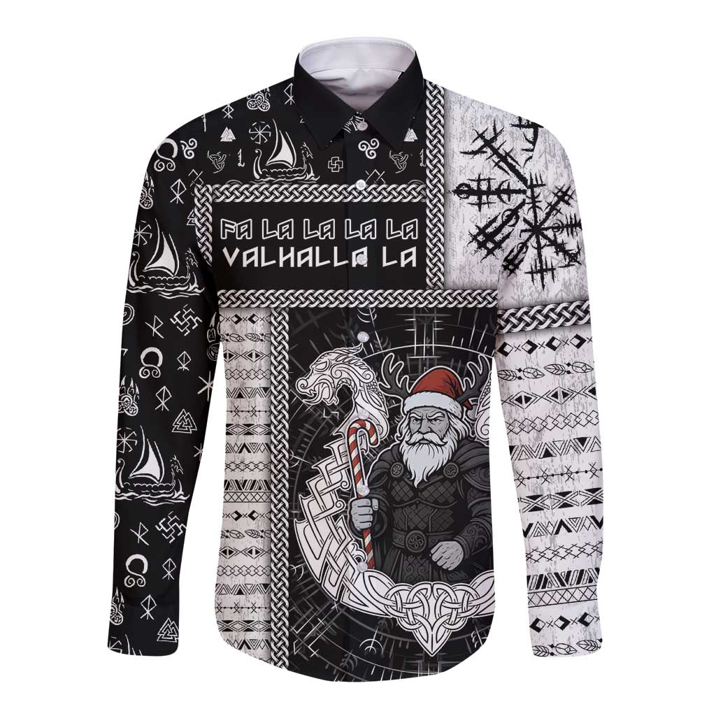 Vikings Christmas Long Sleeve Button Shirt Fa La La La Valhalla La - Wonder Print Shop