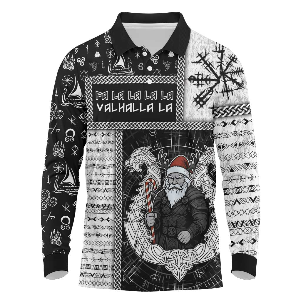 Vikings Christmas Long Sleeve Polo Shirt Fa La La La Valhalla La - Wonder Print Shop
