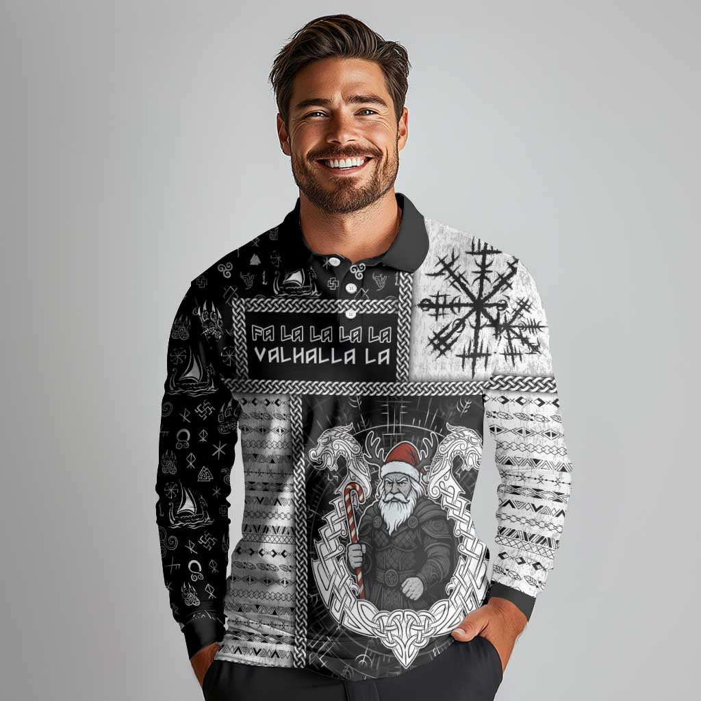 Vikings Christmas Long Sleeve Polo Shirt Fa La La La Valhalla La - Wonder Print Shop