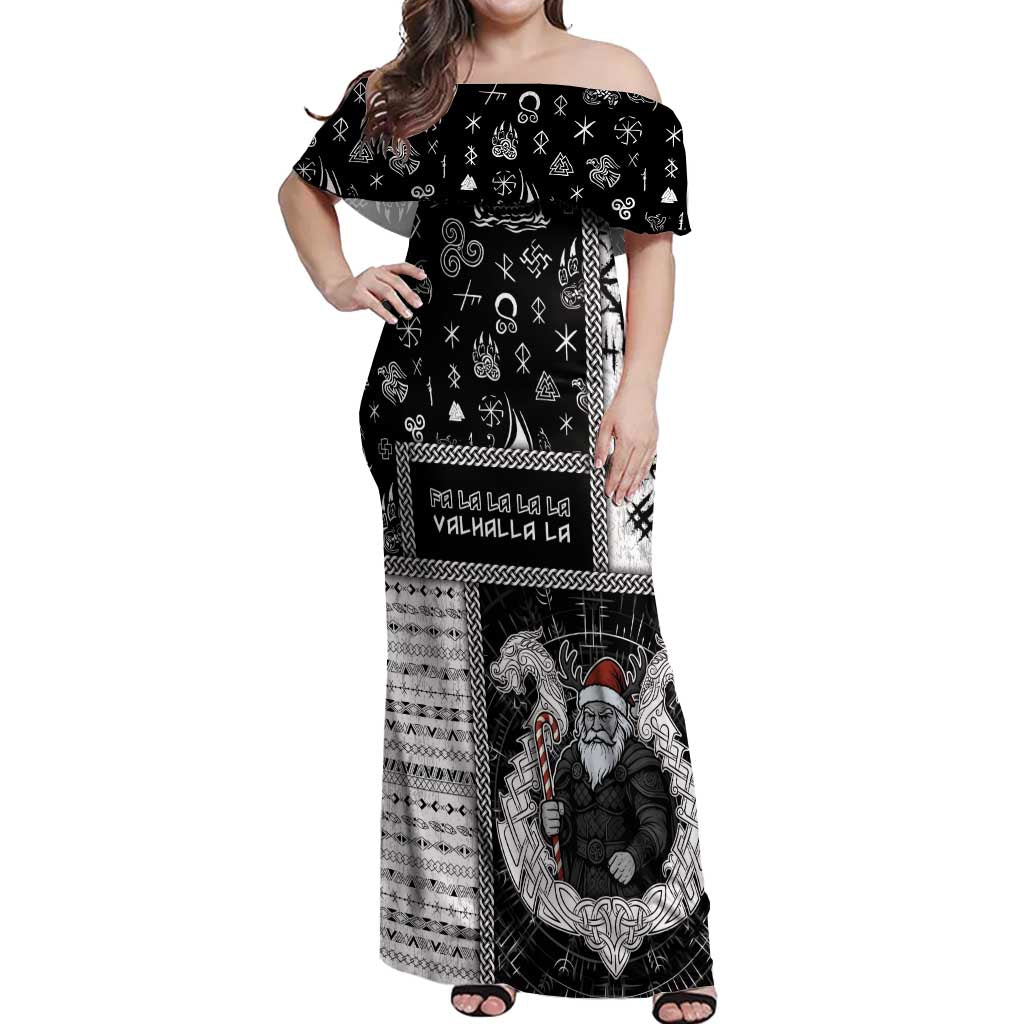 Vikings Christmas Off Shoulder Maxi Dress Fa La La La Valhalla La - Wonder Print Shop