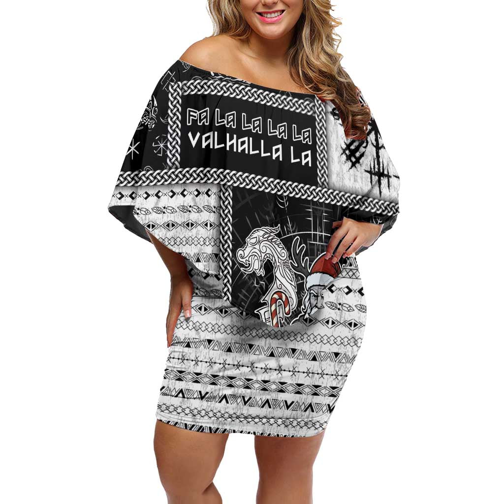 Vikings Christmas Off Shoulder Short Dress Fa La La La Valhalla La - Wonder Print Shop