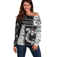 Vikings Christmas Off Shoulder Sweater Fa La La La Valhalla La - Wonder Print Shop