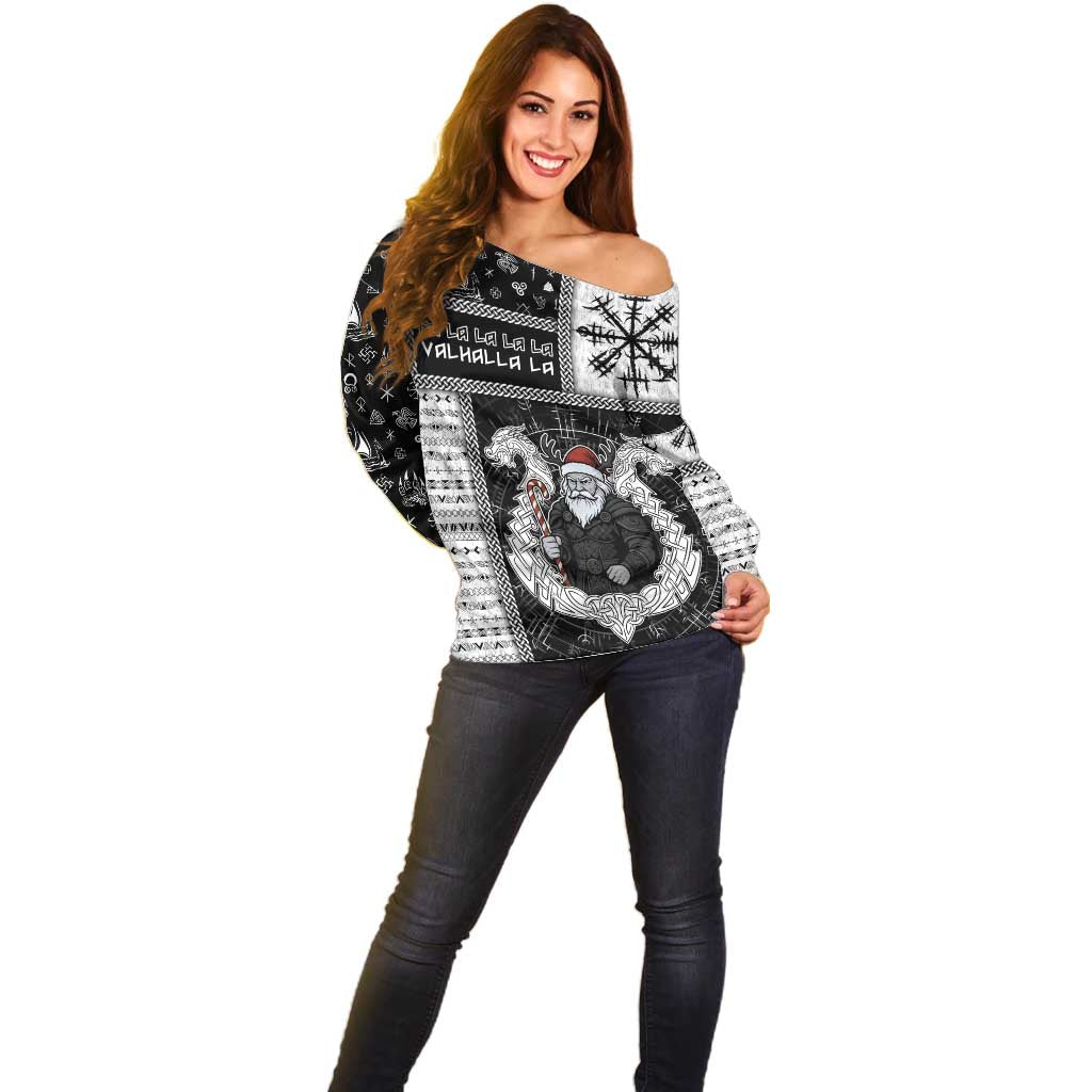 Vikings Christmas Off Shoulder Sweater Fa La La La Valhalla La - Wonder Print Shop