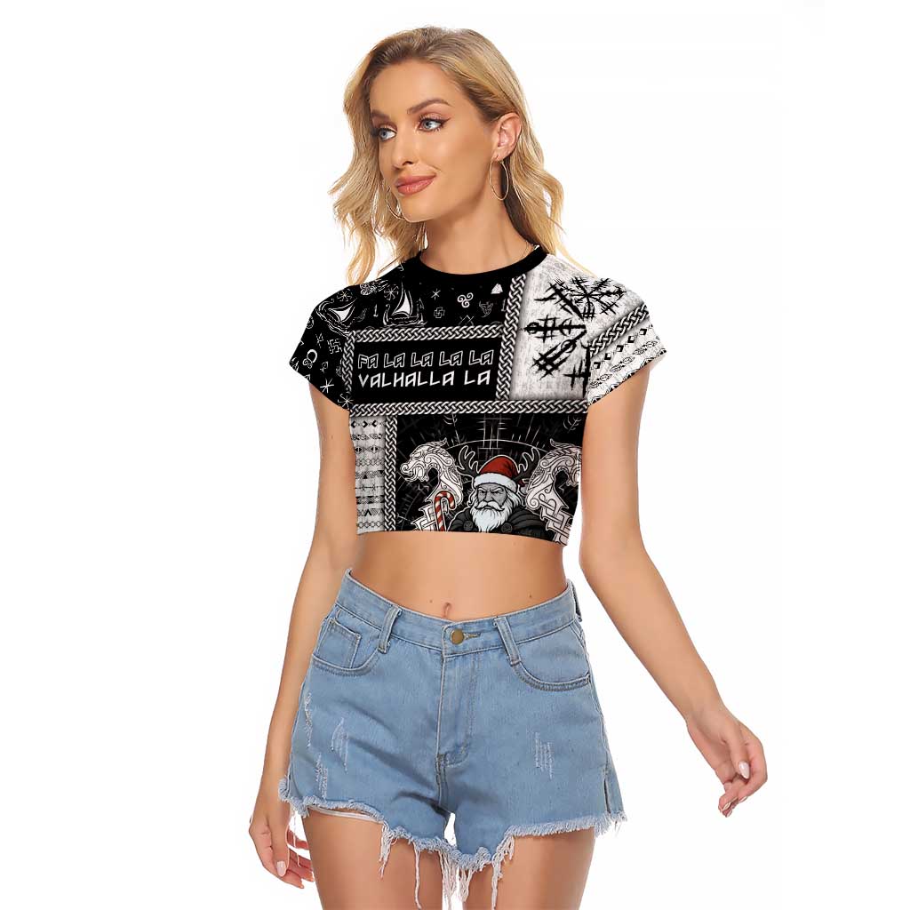 Vikings Christmas Raglan Cropped T Shirt Fa La La La Valhalla La - Wonder Print Shop