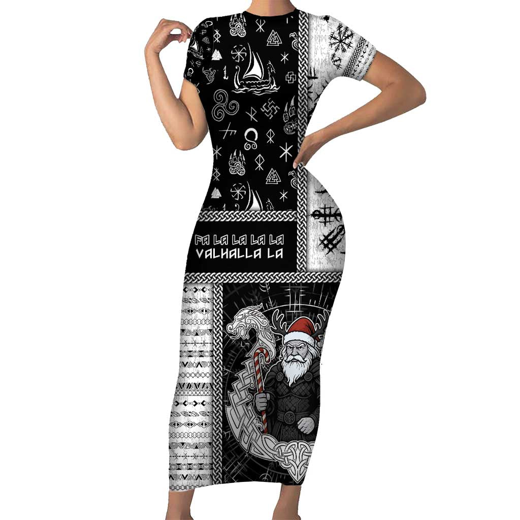 Vikings Christmas Short Sleeve Bodycon Dress Fa La La La Valhalla La - Wonder Print Shop