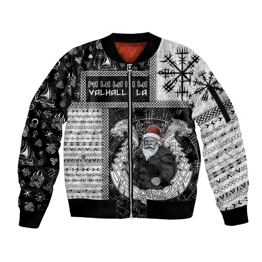 Vikings Christmas Sleeve Zip Bomber Jacket Fa La La La Valhalla La - Wonder Print Shop