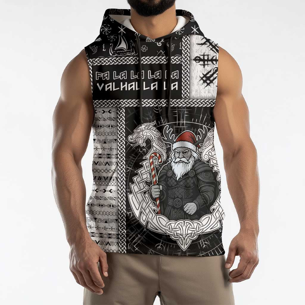 Vikings Christmas Sleeveless Hoodie Fa La La La Valhalla La - Wonder Print Shop