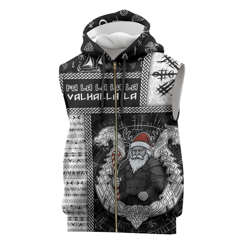 Vikings Christmas Sleeveless Zip Hoodie Fa La La La Valhalla La - Wonder Print Shop
