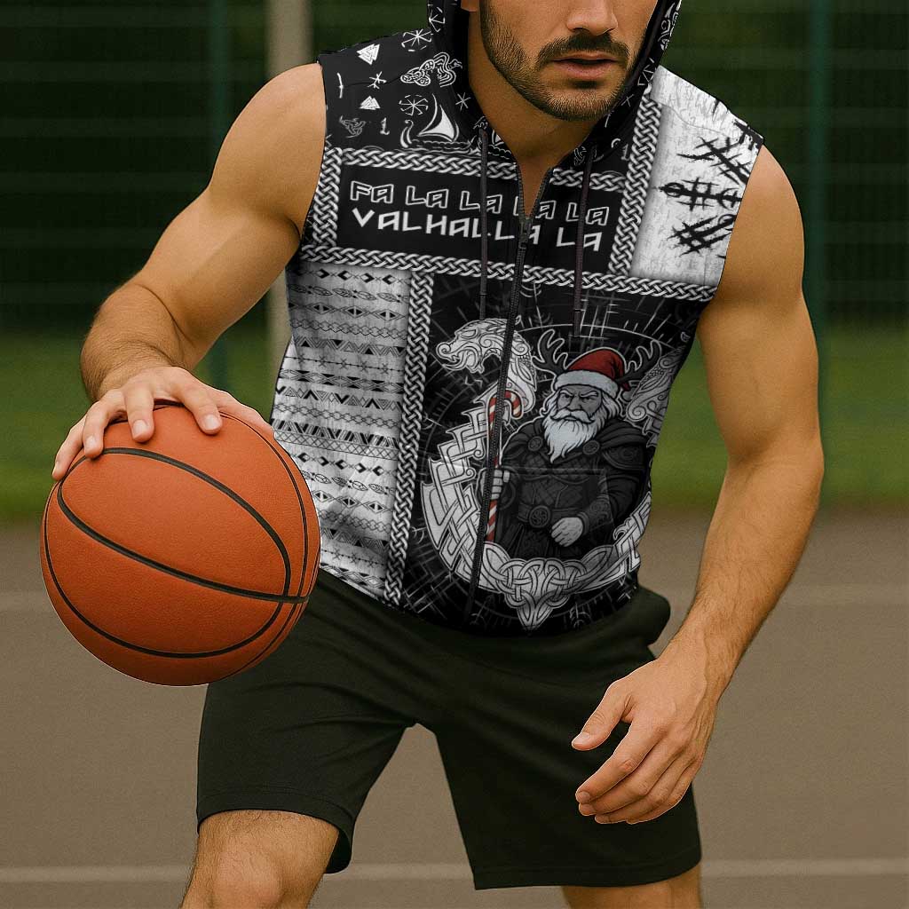 Vikings Christmas Sleeveless Zip Hoodie Fa La La La Valhalla La - Wonder Print Shop