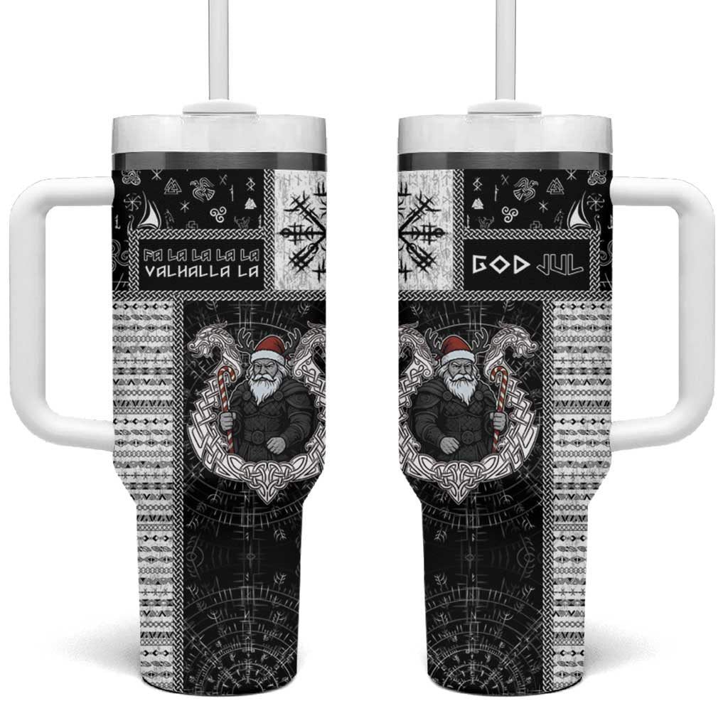 Vikings Christmas Tumbler With Handle Fa La La La Valhalla La - Wonder Print Shop