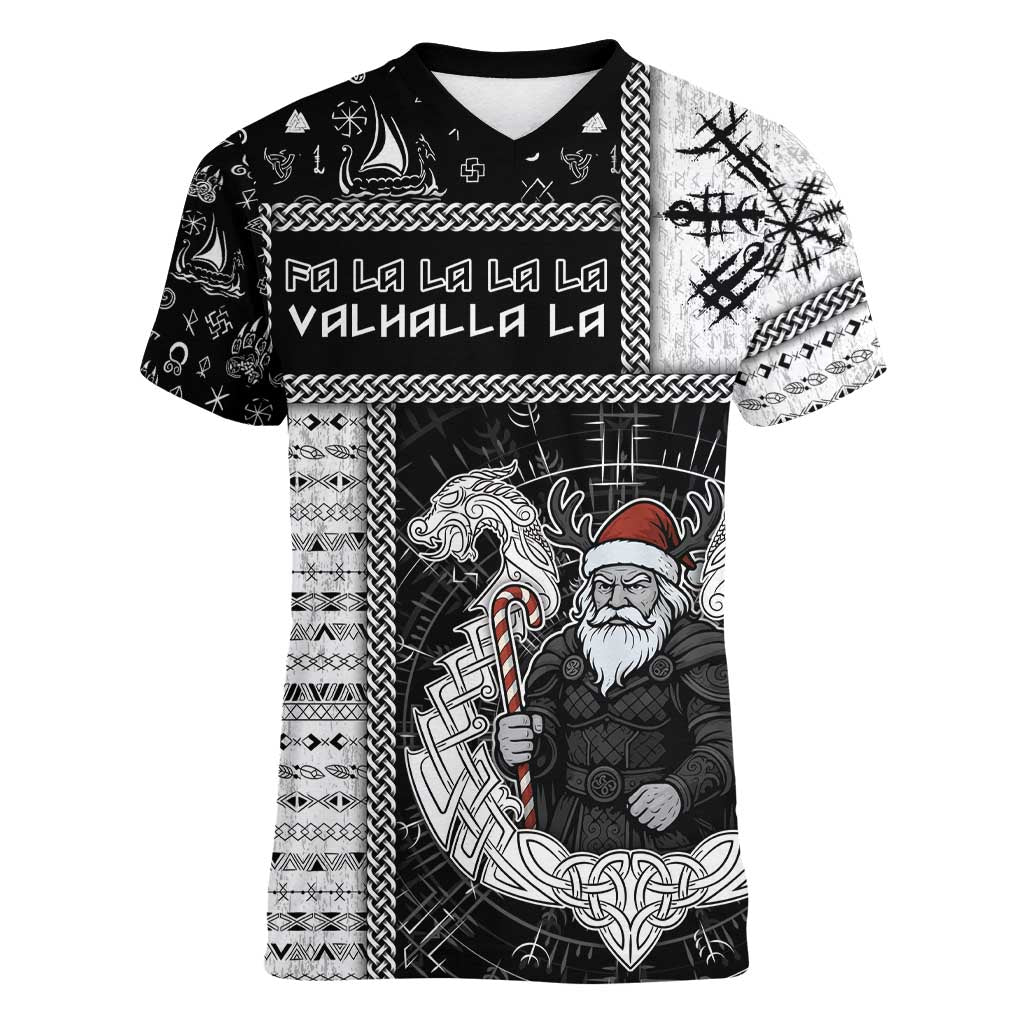 Vikings Christmas Women V-Neck T-Shirt Fa La La La Valhalla La - Wonder Print Shop