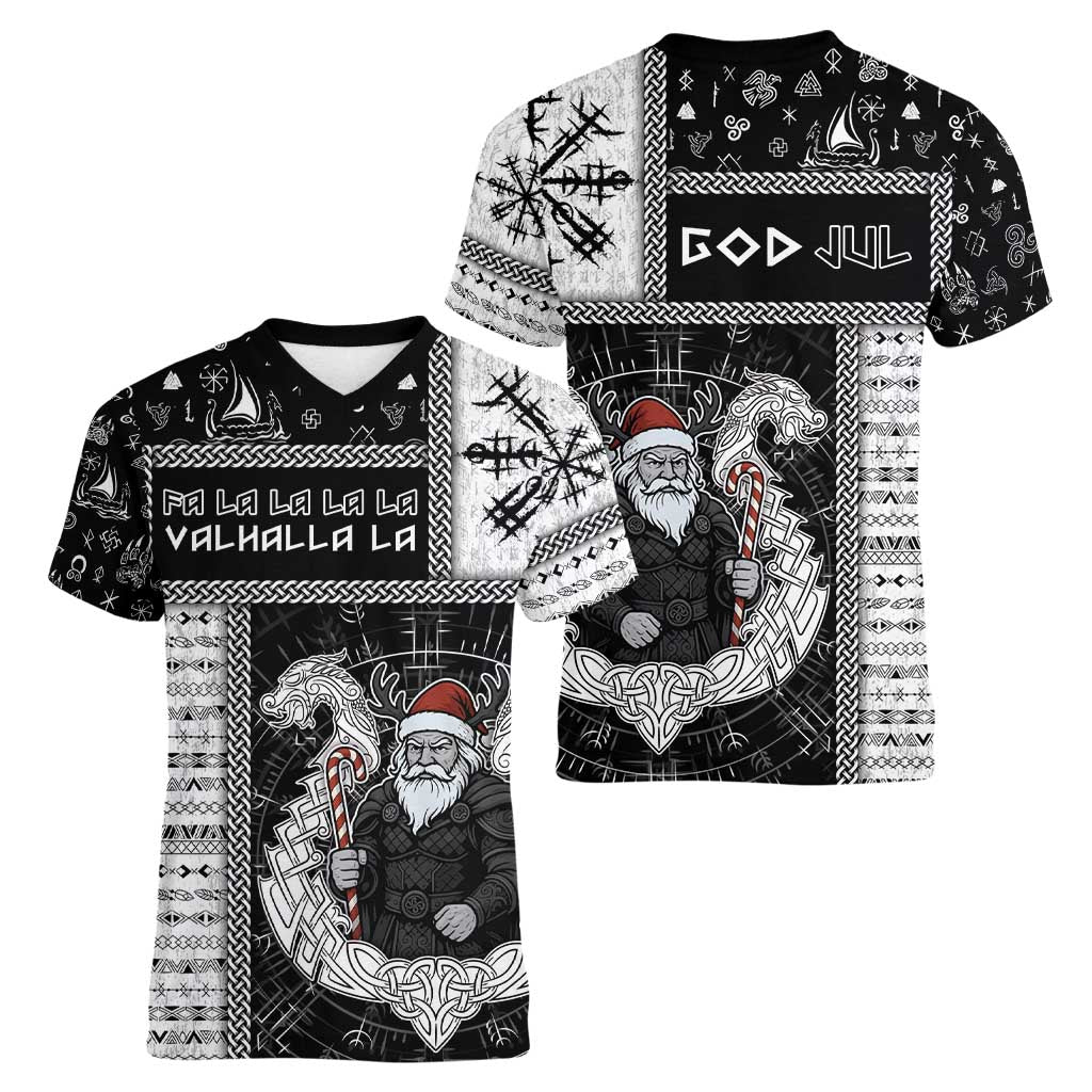 Vikings Christmas Women V-Neck T-Shirt Fa La La La Valhalla La - Wonder Print Shop