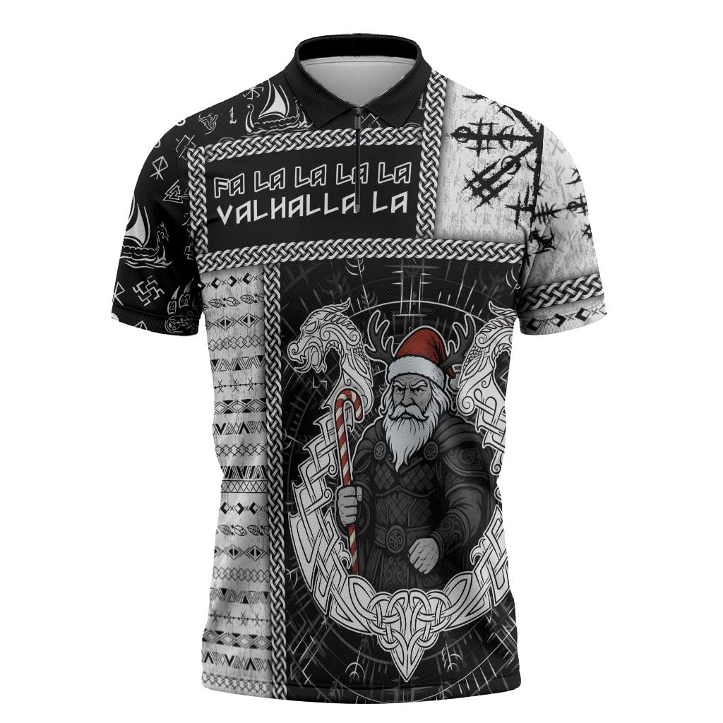 Vikings Christmas Zipper Polo Shirt Fa La La La Valhalla La - Wonder Print Shop