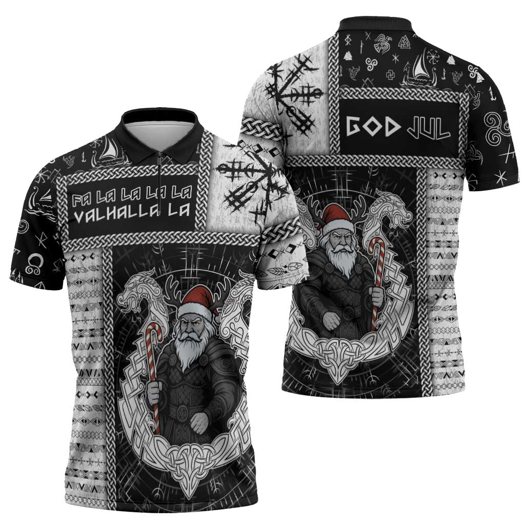 Vikings Christmas Zipper Polo Shirt Fa La La La Valhalla La - Wonder Print Shop