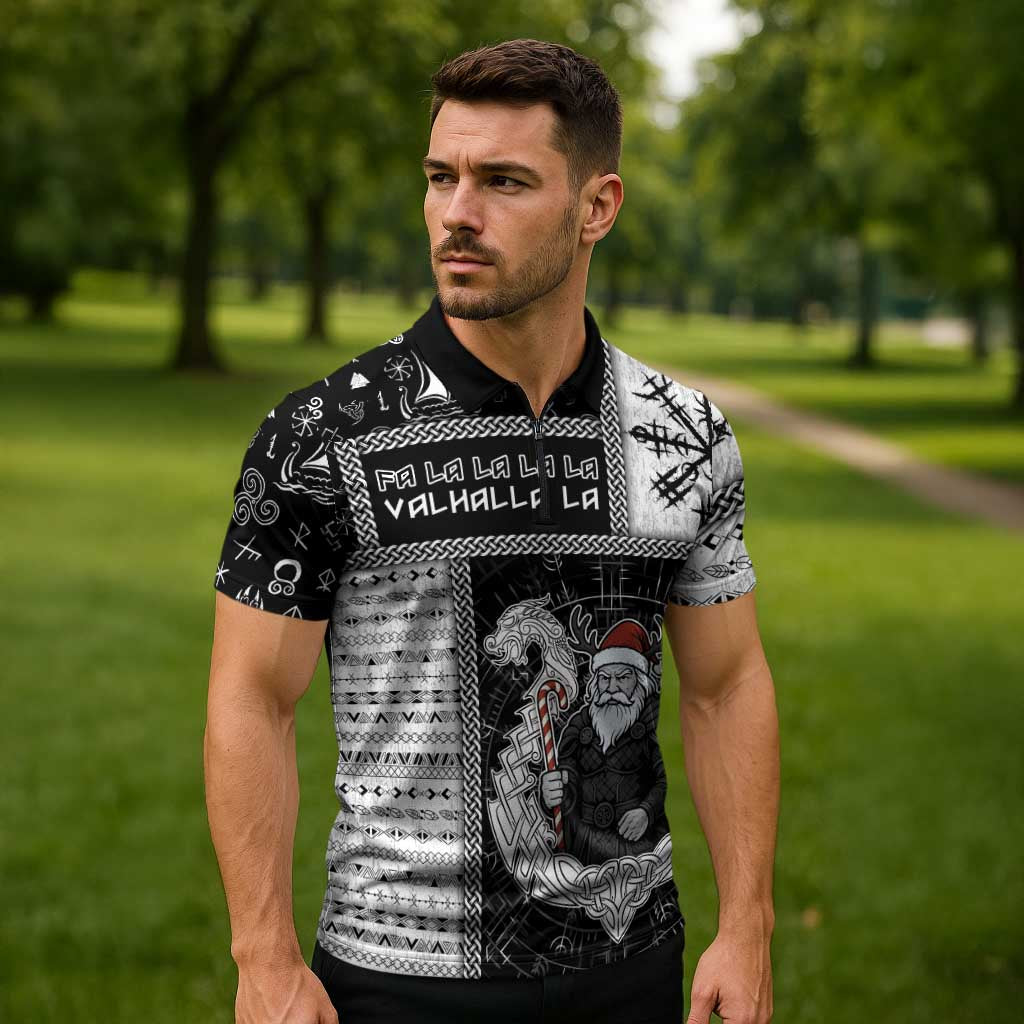 Vikings Christmas Zipper Polo Shirt Fa La La La Valhalla La - Wonder Print Shop