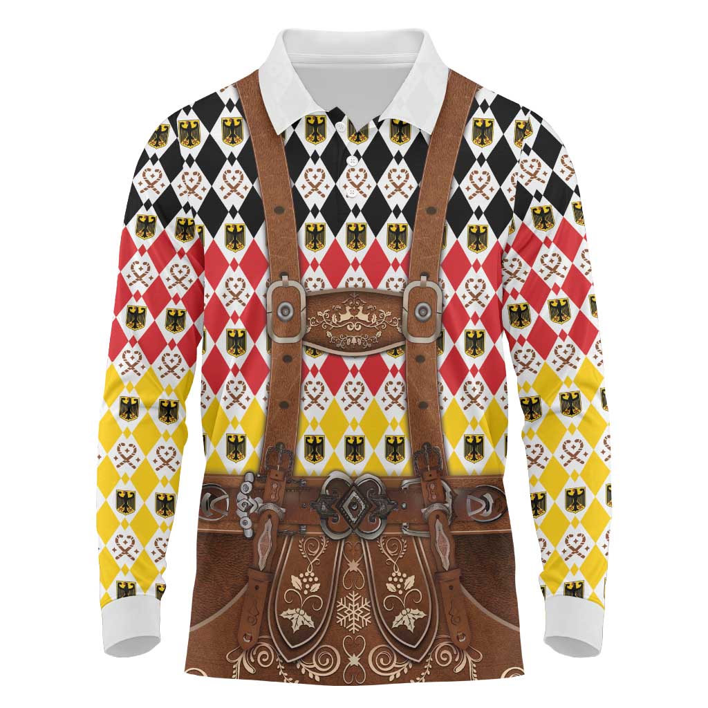 Germany Christmas Long Sleeve Polo Shirt Lederhosen Xmas Style - Wonder Print Shop
