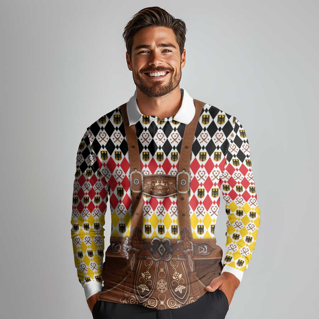 Germany Christmas Long Sleeve Polo Shirt Lederhosen Xmas Style - Wonder Print Shop