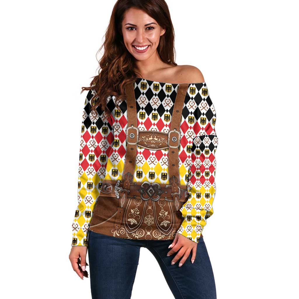 Germany Christmas Off Shoulder Sweater Lederhosen Xmas Style - Wonder Print Shop