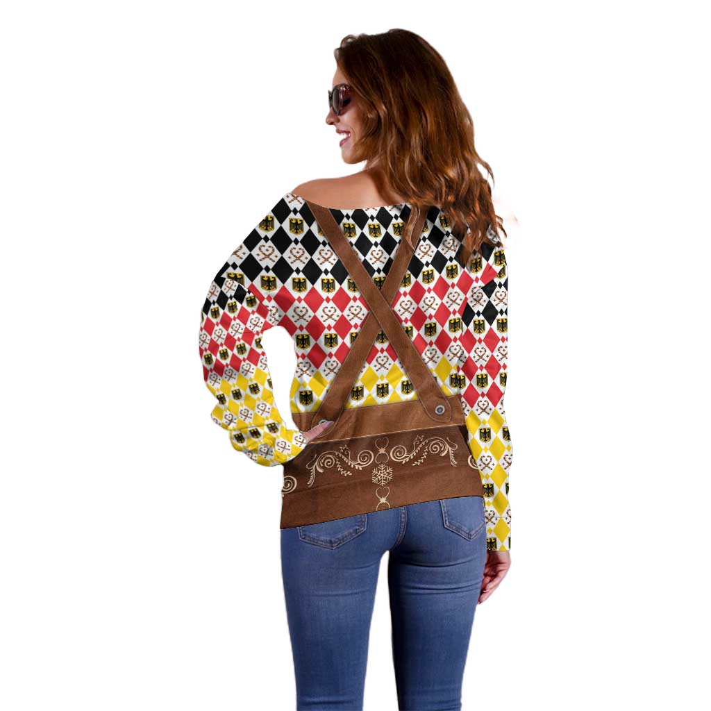 Germany Christmas Off Shoulder Sweater Lederhosen Xmas Style - Wonder Print Shop