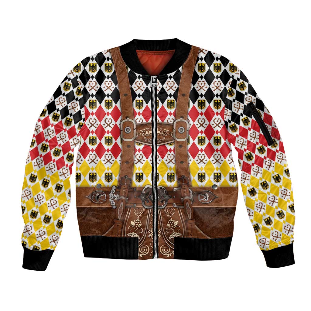 Germany Christmas Sleeve Zip Bomber Jacket Lederhosen Xmas Style - Wonder Print Shop