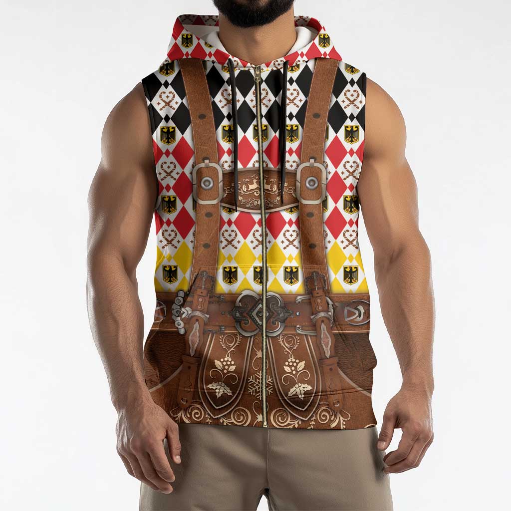 Germany Christmas Sleeveless Zip Hoodie Lederhosen Xmas Style - Wonder Print Shop