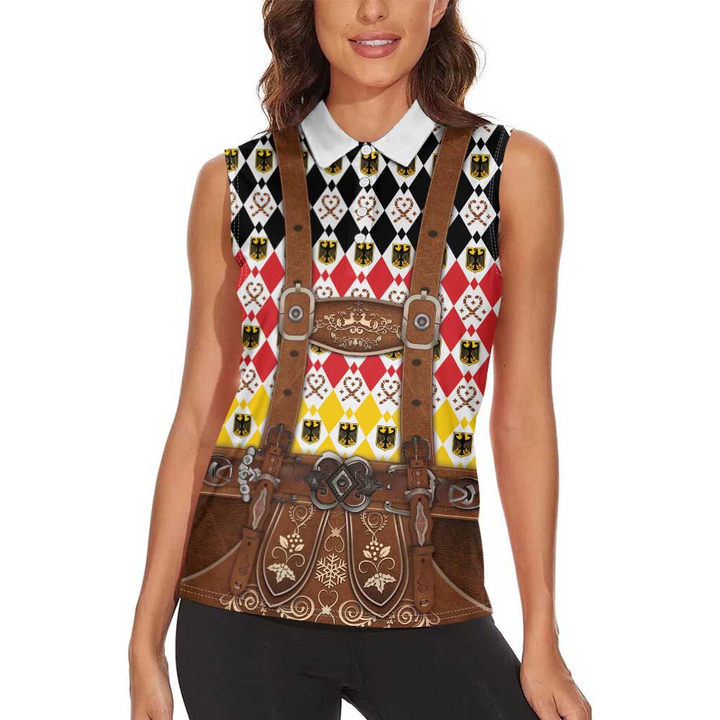 Germany Christmas Women Sleeveless Polo Shirt Lederhosen Xmas Style - Wonder Print Shop