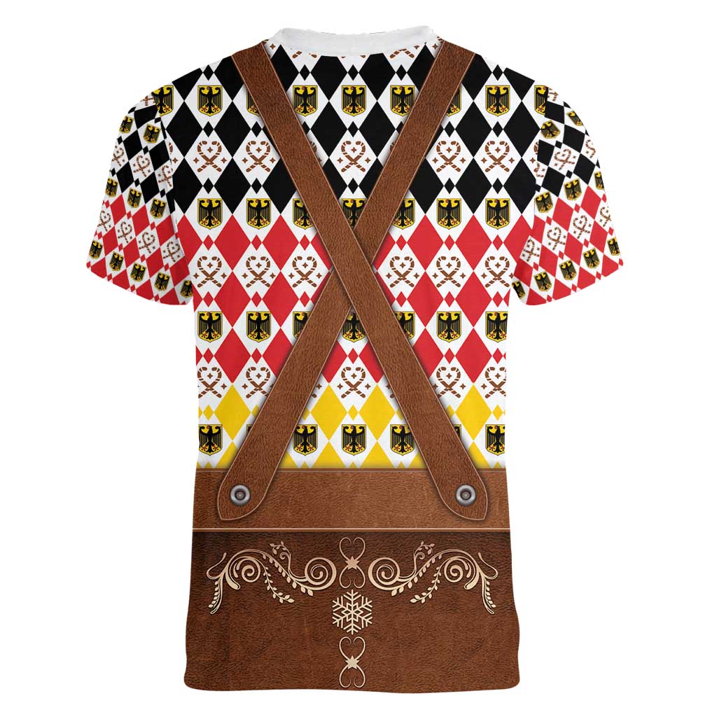 Germany Christmas Women V-Neck T-Shirt Lederhosen Xmas Style - Wonder Print Shop