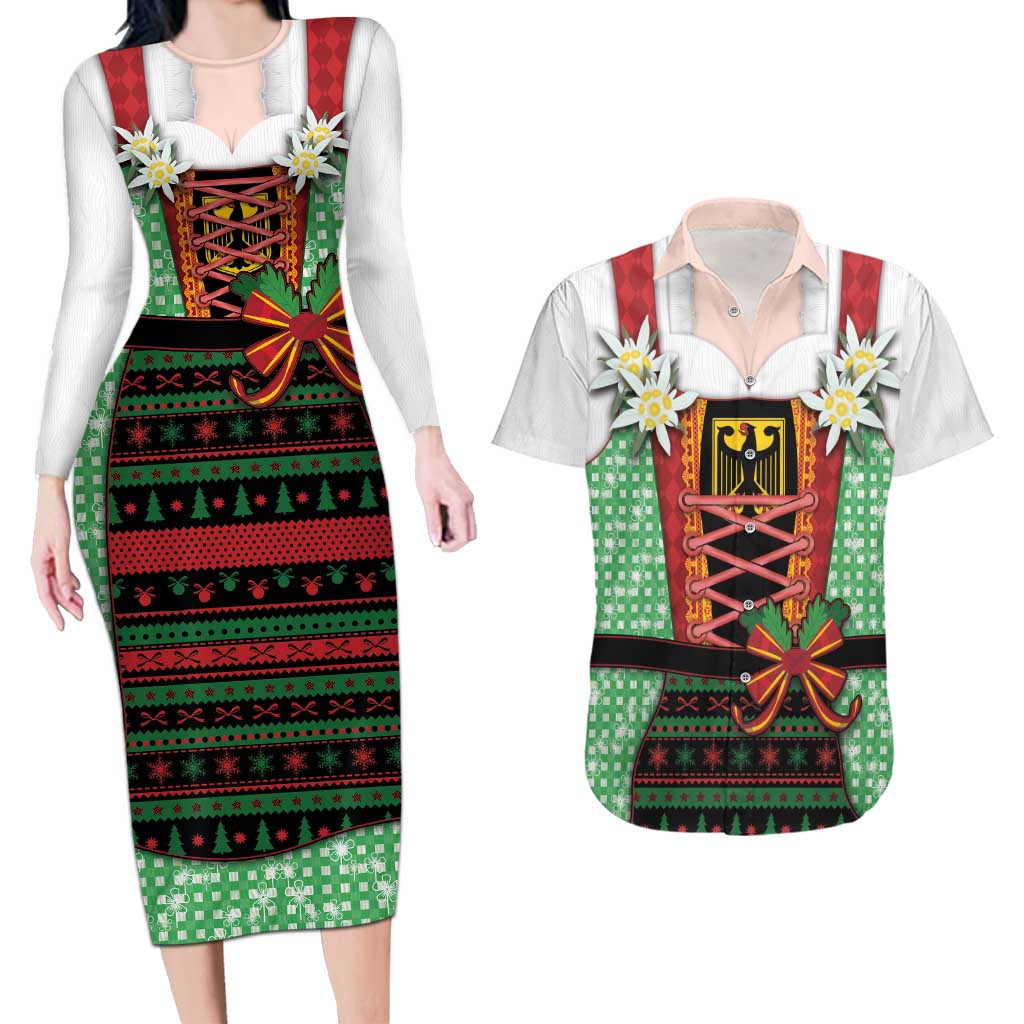 Germany Christmas Couples Matching Long Sleeve Bodycon Dress and Hawaiian Shirt Dirndl Xmas Style - Wonder Print Shop