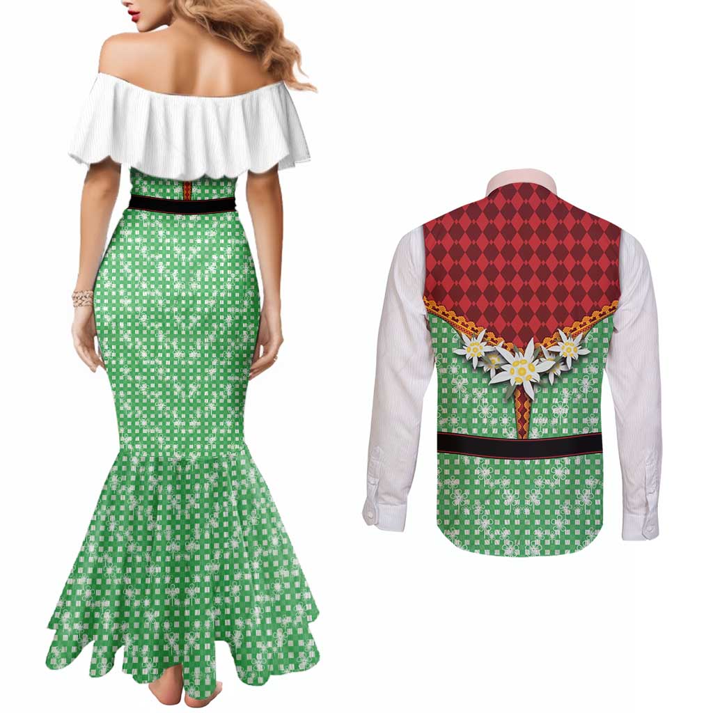 Germany Christmas Couples Matching Mermaid Dress and Long Sleeve Button Shirt Dirndl Xmas Style - Wonder Print Shop