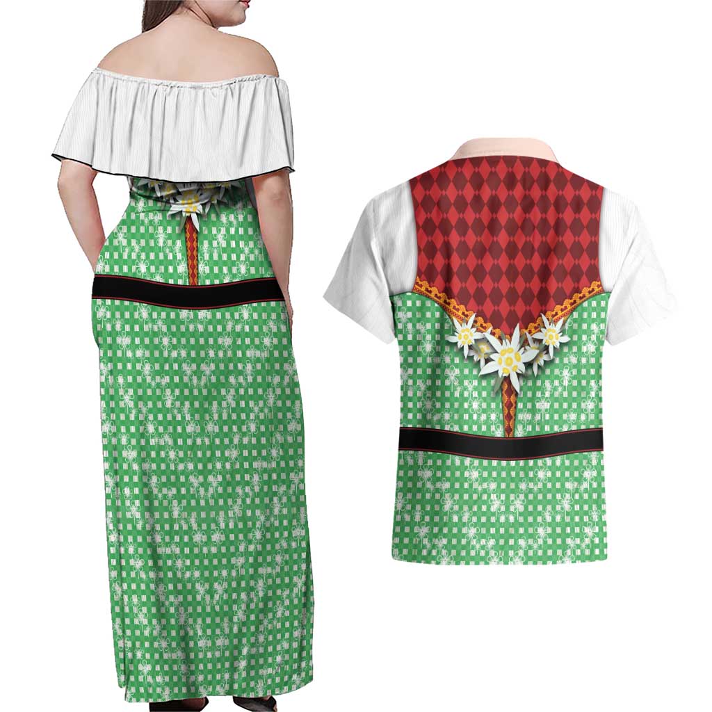 Germany Christmas Couples Matching Off Shoulder Maxi Dress and Hawaiian Shirt Dirndl Xmas Style - Wonder Print Shop