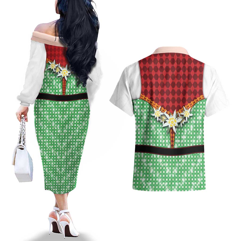 Germany Christmas Couples Matching Off The Shoulder Long Sleeve Dress and Hawaiian Shirt Dirndl Xmas Style - Wonder Print Shop
