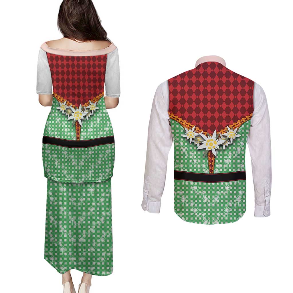 Germany Christmas Couples Matching Puletasi and Long Sleeve Button Shirt Dirndl Xmas Style - Wonder Print Shop
